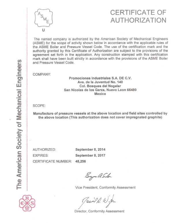 ASME Certificate 